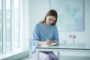 Persona escribiendo su plan de acción personal, programa de coaching con Matilde Alonso